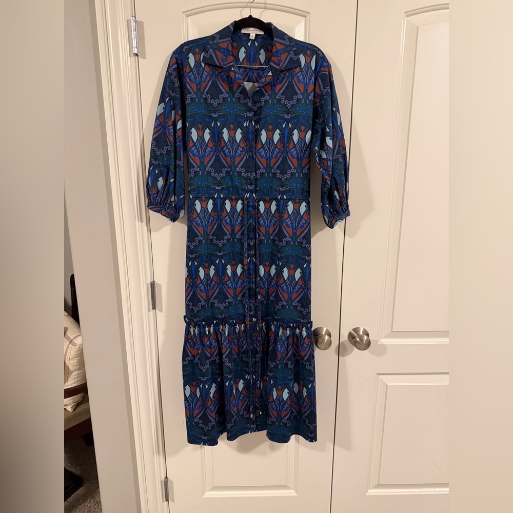 Cara Cara Vibrant Blue and Orange Long Sleeve Dress